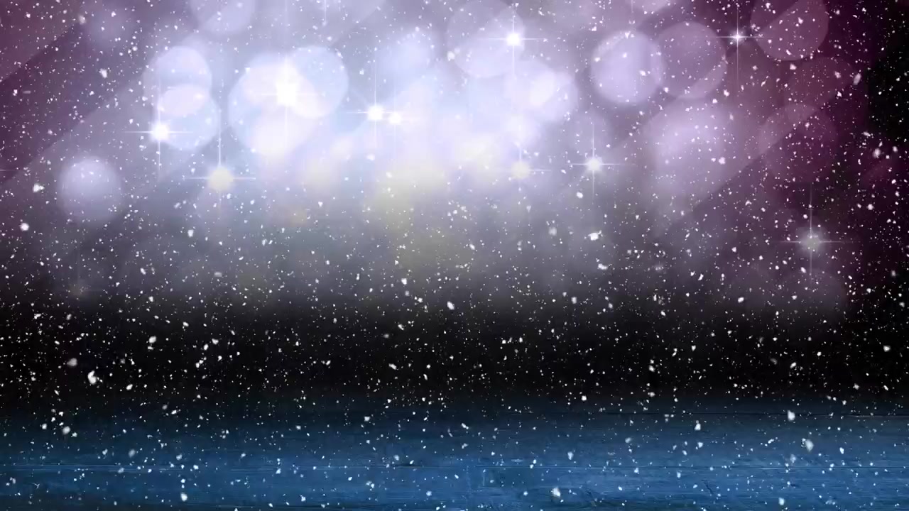 Animaatio valopisteistä lumisateen yllä