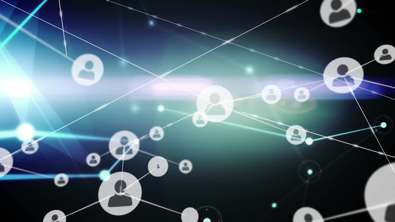 검은색 배경에 아이콘으로 연결 네트워크의 애니메이션