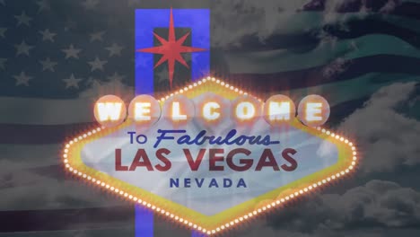 Animation-of-las-vegas-neon-sign-over-american-flag