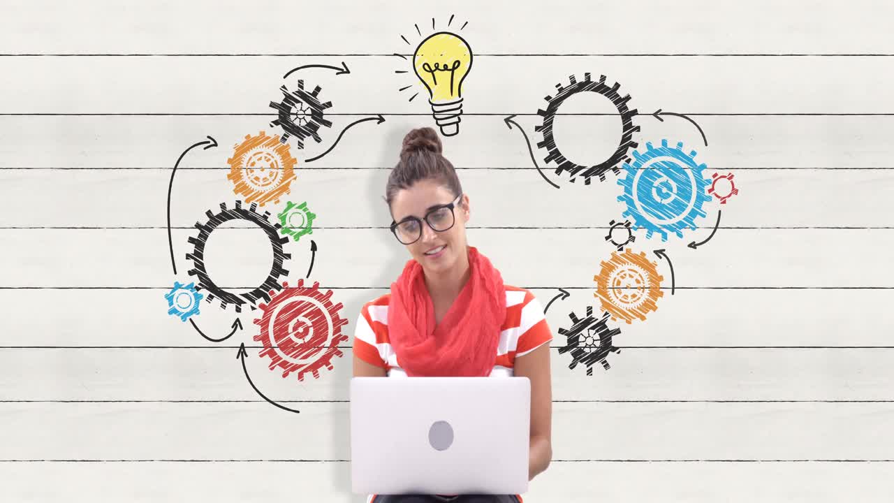 imagen compuesta digital de una mujer usando un portátil