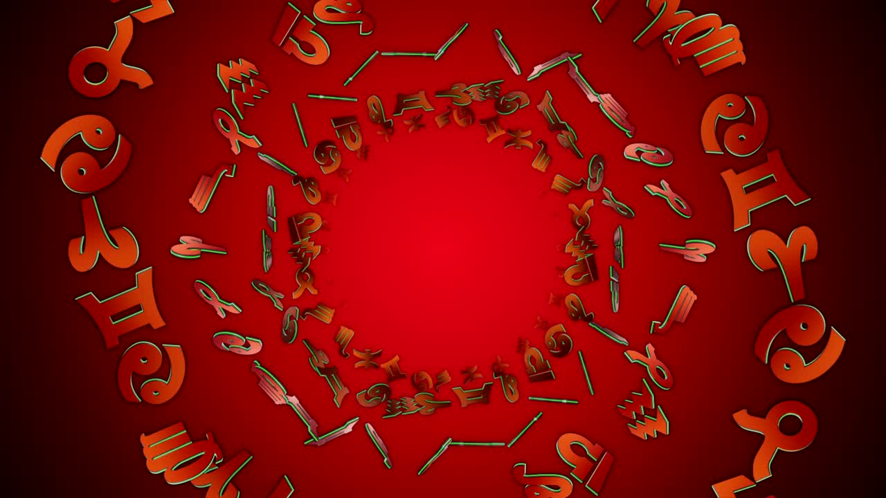 los signos del zodiaco en caída, el horóscopo, el fondo, con el canal alfa, el bucle