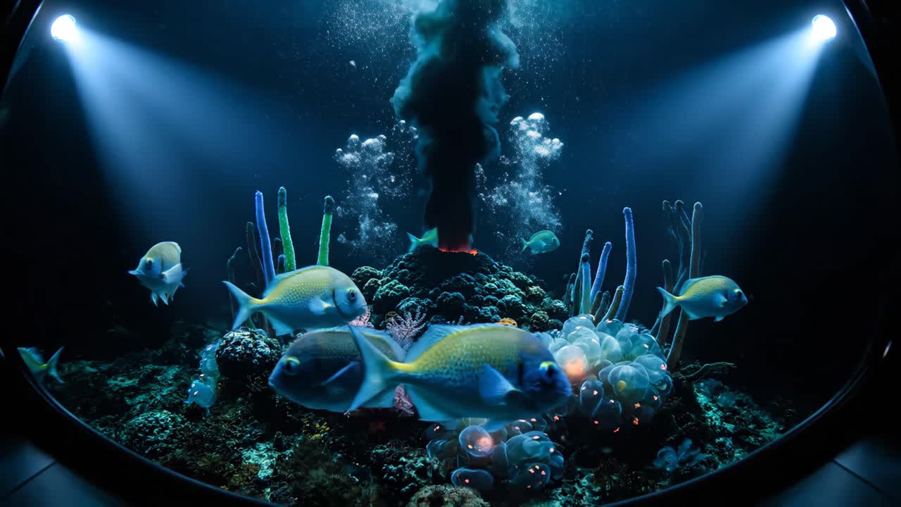 подводная аквариумная сцена с рыбой и кораллами