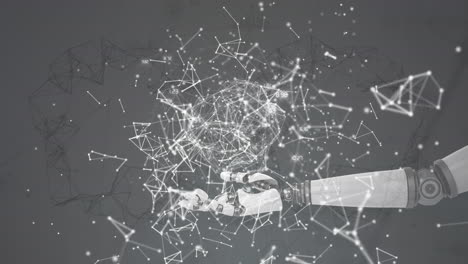 animación digital de la red de conexiones sobre la mano robótica contra un fondo gris