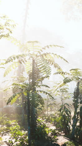 sunlight through fog in a lush forest