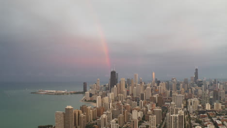 Aerial-view-of-downtown-Chicago-with-rainbow