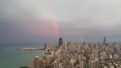 aerial view of downtown chicago with rainbow