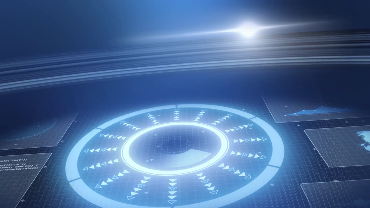 블루 배경의 화면에서 통계 기록과 범위 스캐닝의 애니메이션