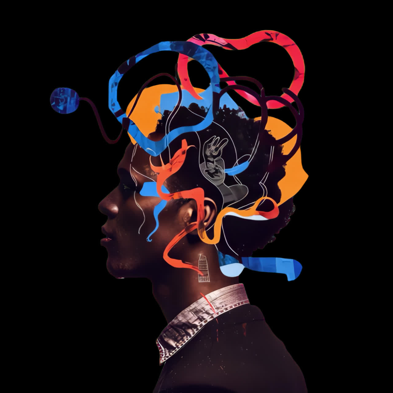 Recurso aislado de animación abstracta y creativa de exploración mental, vídeo transparente en 4K, canal alfa
