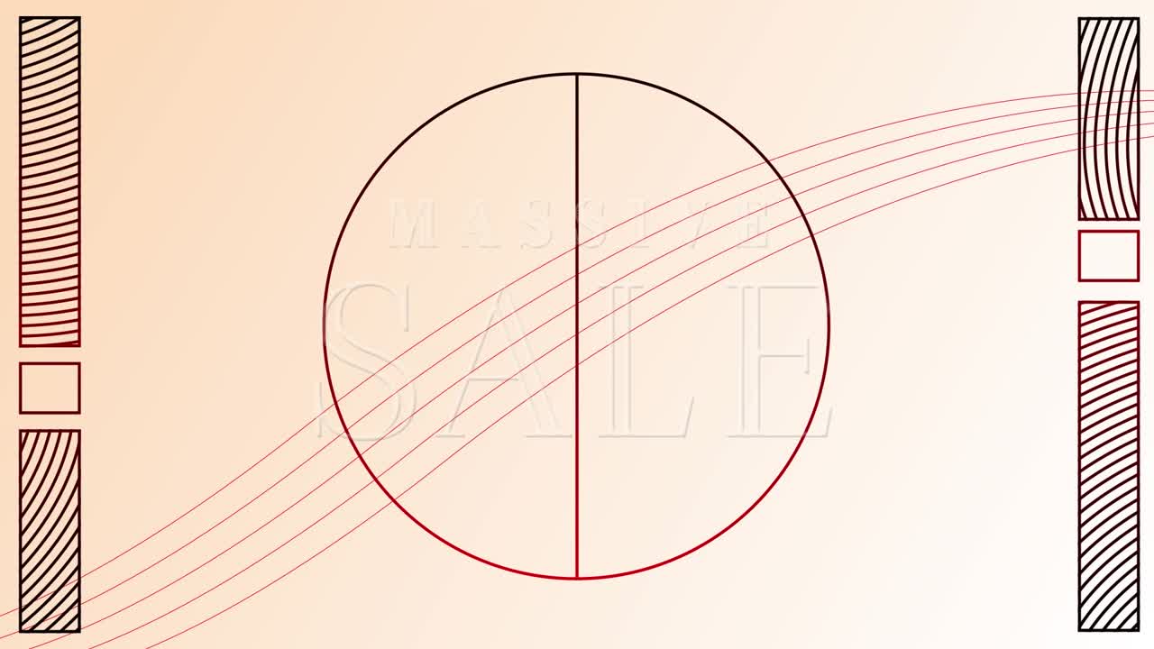 Animation of massive sale over geometrical shapes on white background