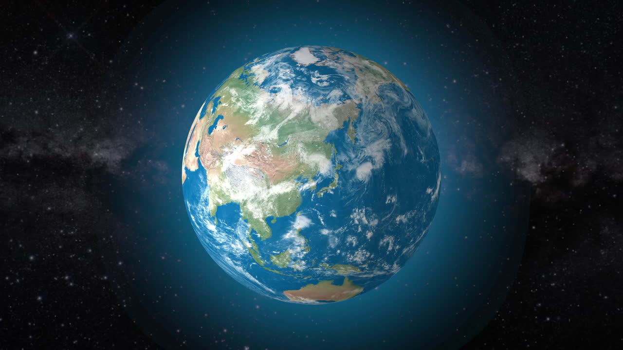 4k 영상 배경: 현실적인 지구가 회전하고, 북한의 나라를 확대합니다.