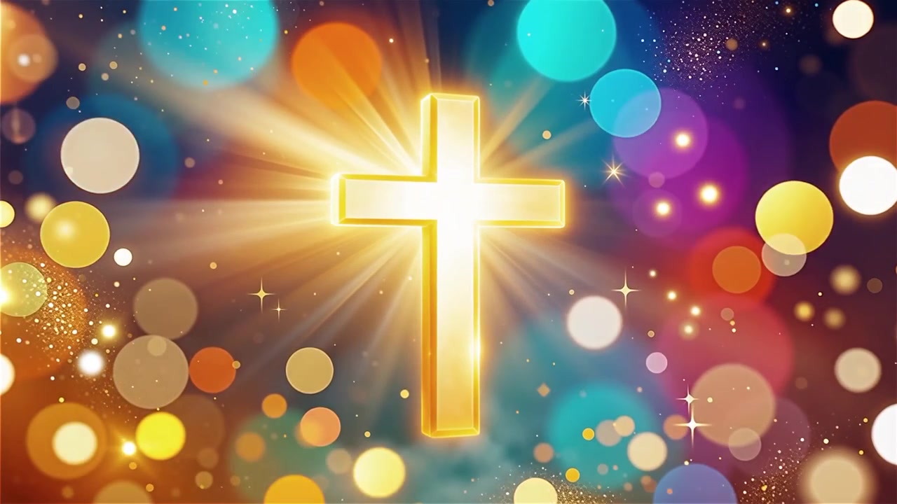Christliches Kreuz, himmlisches Licht, Anbetungshintergrund.