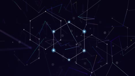animation of network of connections with glowing spots on black background