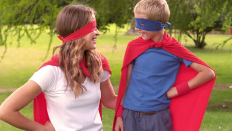 Mother-and-son-pretending-to-be-superhero