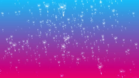 la flor del diente de león florece flotando cayendo del cielo con un suave gradiente fondo pastel efectos visuales gráficos de movimiento 3d dinámico abstracto púrpura azul marrón