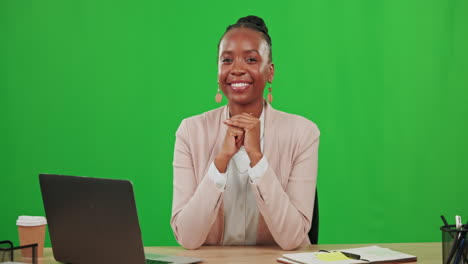 Laptop,-typing-and-face-of-black-woman-on-green