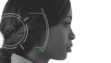 animation of scope scanning and data processing over businesswoman