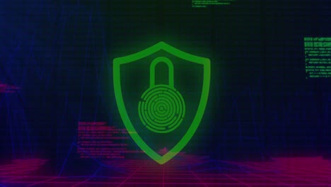 animación del icono de candado de seguridad, procesamiento de datos y estructuras de metaverso en un patrón sin fisuras