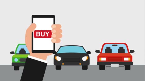 mano con la aplicación de teléfono móvil seleccionando coche