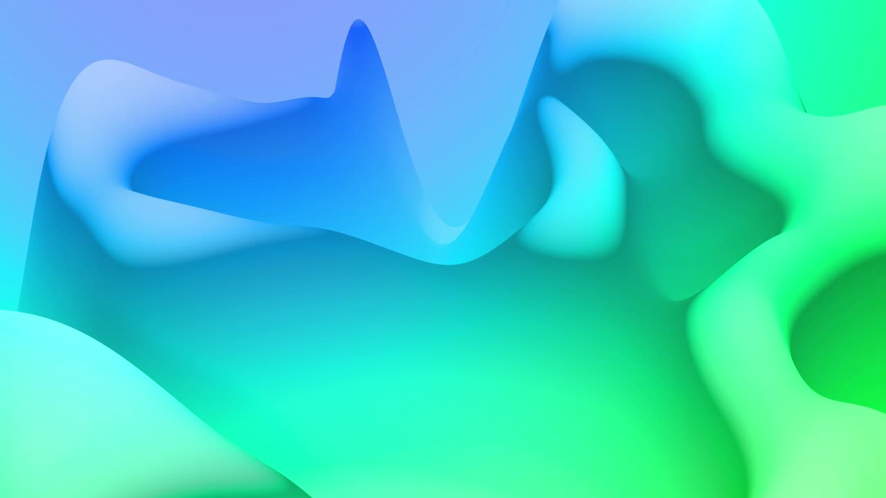 Abstract looped 4k bg, surface with waves. Liquid blue green gradient of paint with internal glow forms hills or peaks that change smoothly in cycle. Beautiful color transitions.