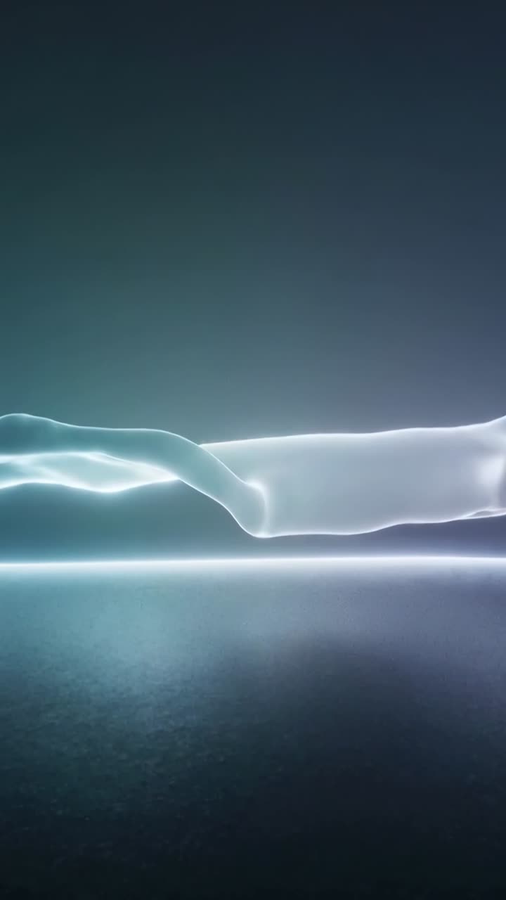 Vertical video: Glowing teal and starting wave, glowing silhouette pulsing on light strip breathing