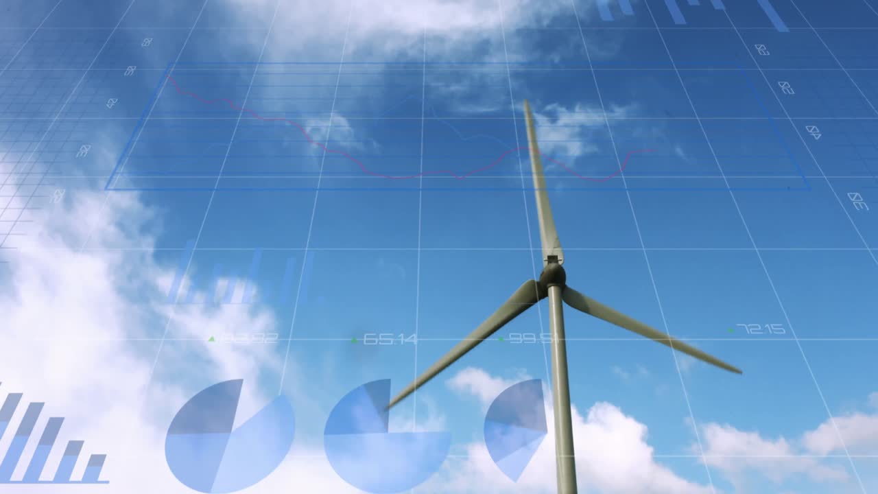 풍력 터빈을 통해 금융 데이터 처리의 애니메이션