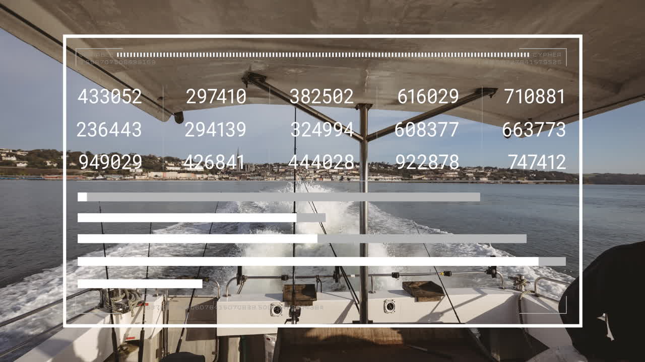 animación del procesamiento de datos y diagramas sobre la navegación