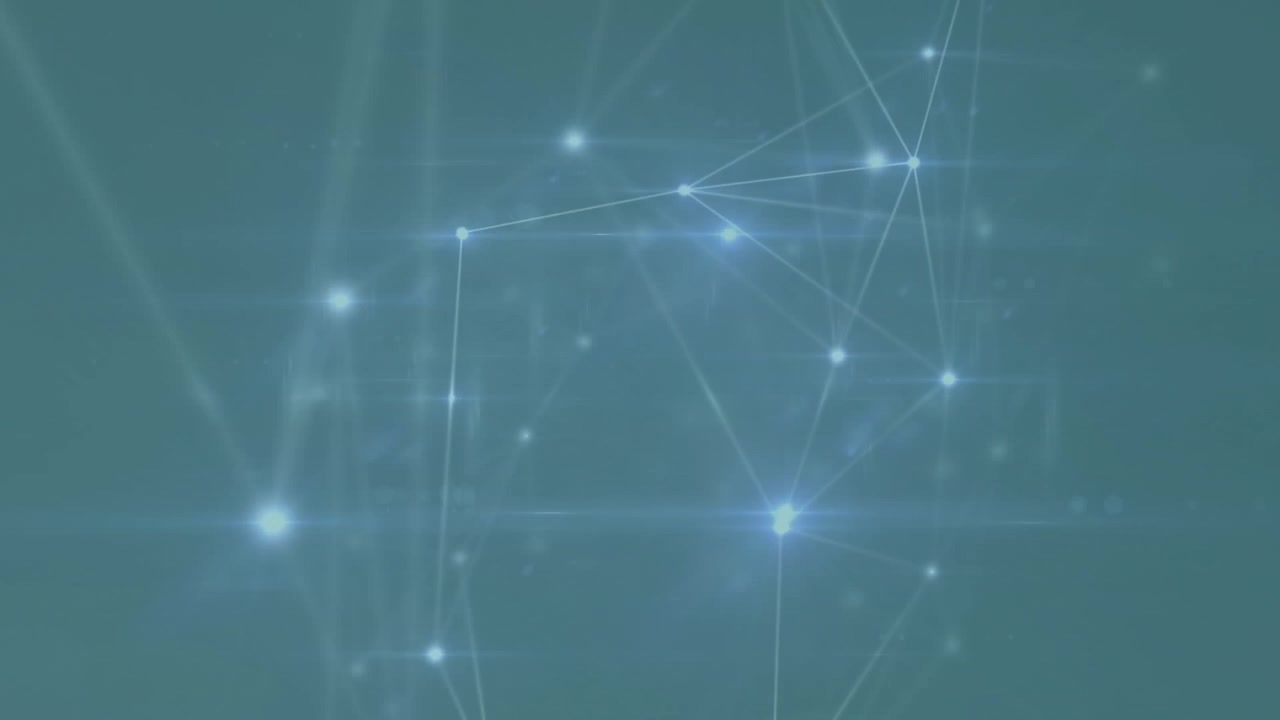 Animation of network of connections with glowing spots over blue background