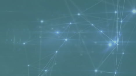 animation of network of connections with glowing spots over blue background