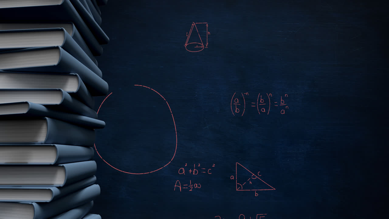 pilas de libros y ecuaciones matemáticas y gráficos