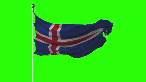 iceland national flag waving on green screen. chroma key animation.