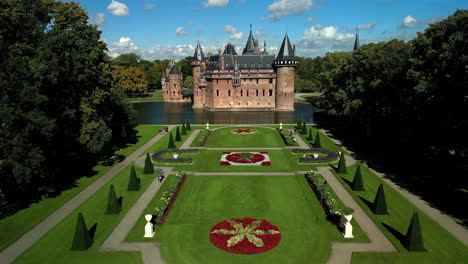 aerial view on a kasteel de haar utrecht netherlands, old historical garden at castle de haar netherlands