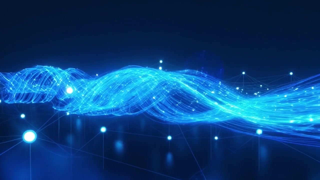 Abstrakt digital datastrøm, der flyder gennem netværksknudepunkter