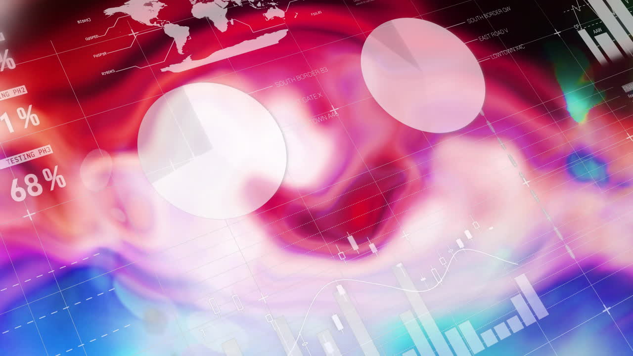 Colorful charts and graphs creating animation over swirling abstract background