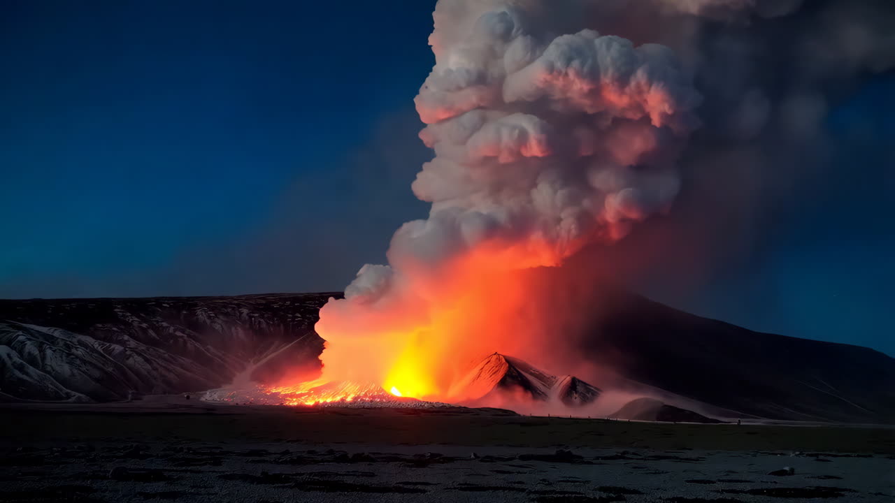 밤에 화산 폭발