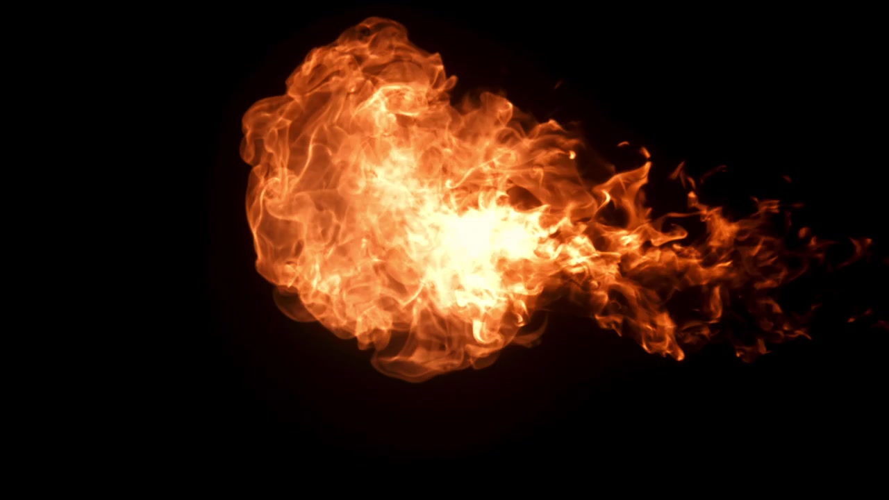 Dynamic Fireball Igniting and Burning on Black Background
