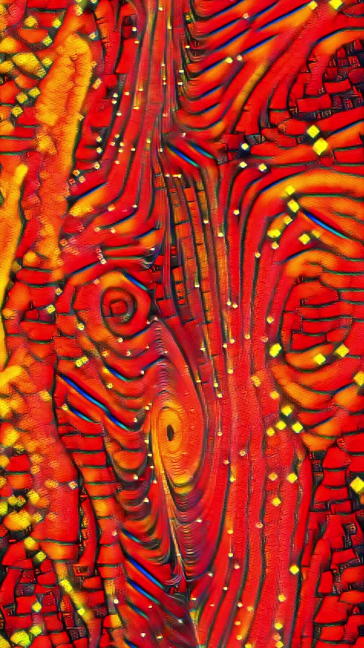Animazione astratta verticale con vernice liquida rossa che vortica in un loop continuo con colori vivaci