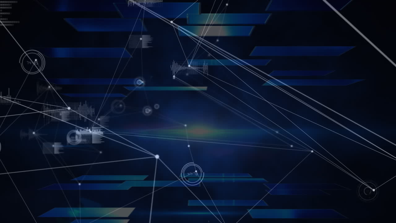 animación de la red de conexiones sobre la estadística en fondo oscuro
