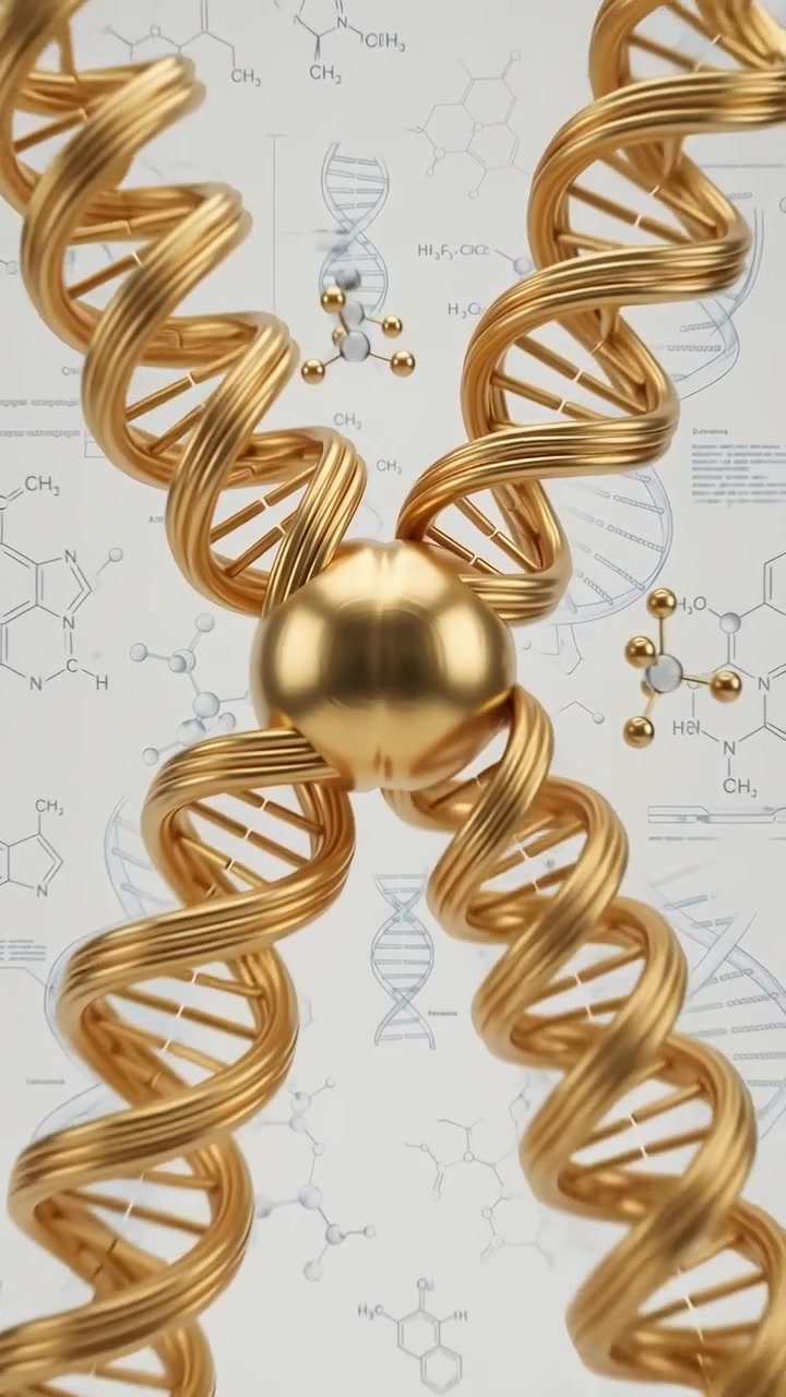 3D Animation of Golden DNA Helix Structure Rotating