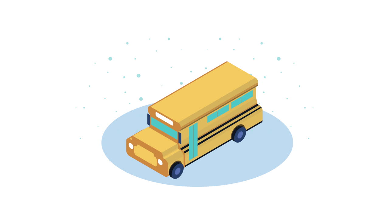 학교 버스 이소메트릭 스타일 애니메이션