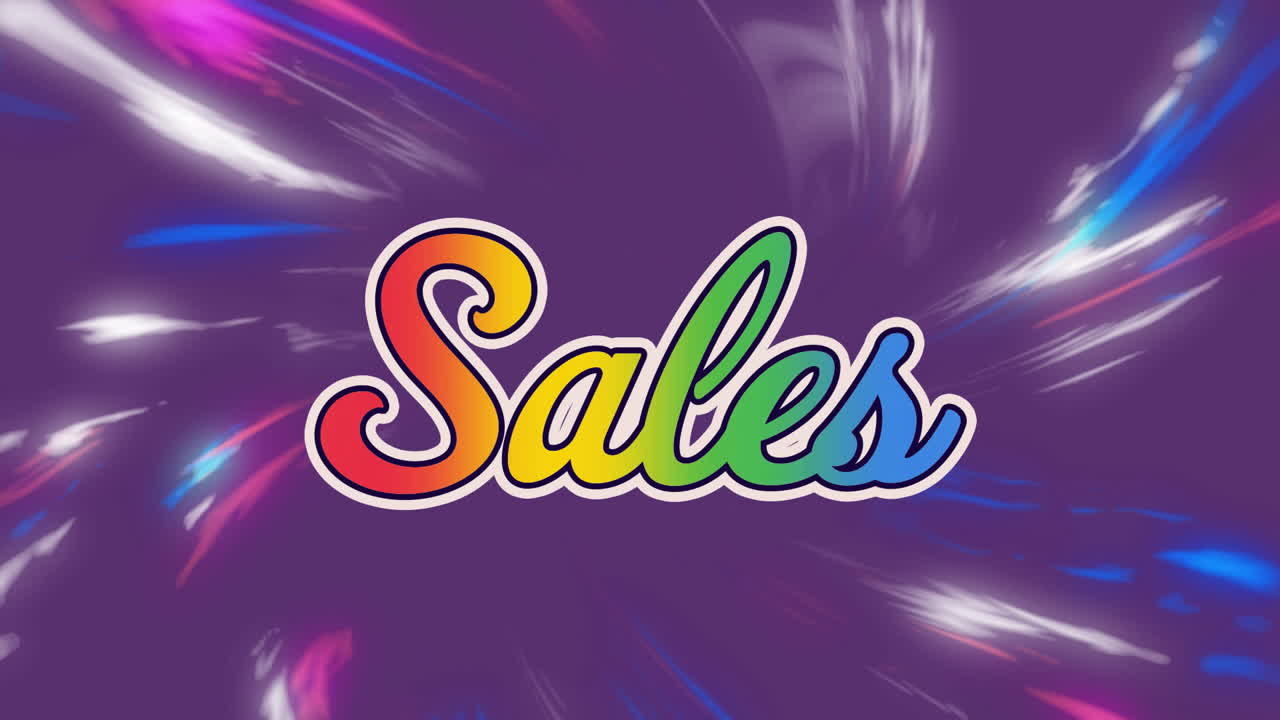 texto de ventas animado sobre un fondo dinámico colorido