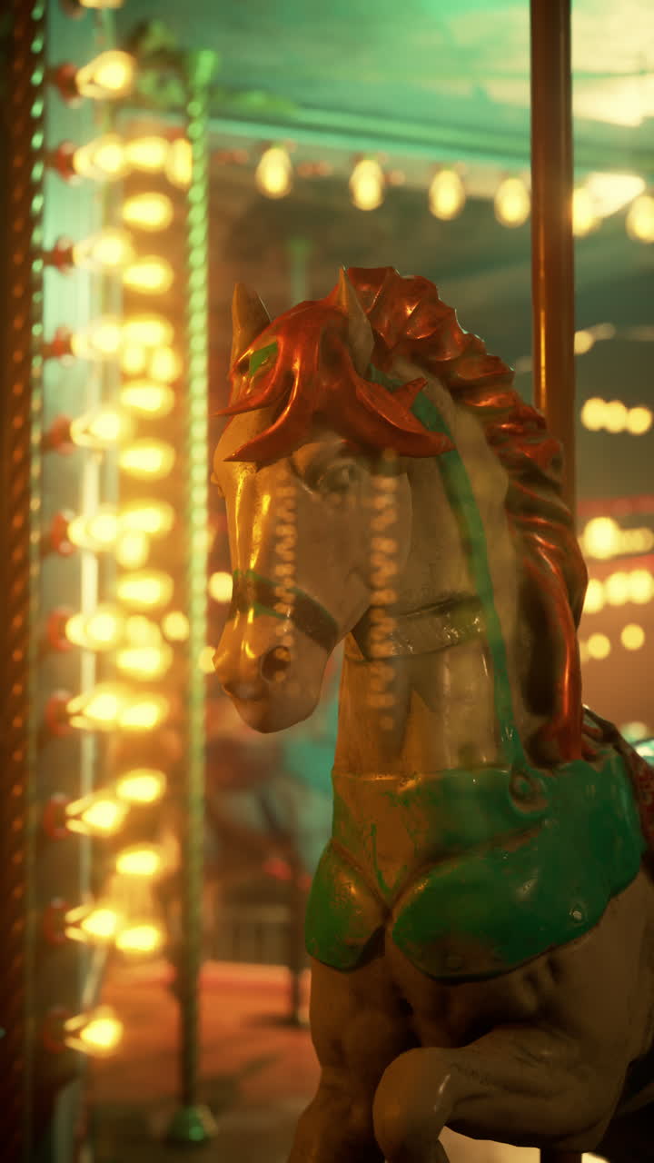 caballo de carrusel giratorio con fondo iluminado