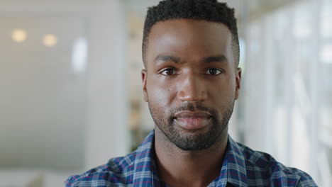 portrait young african american businessman in successful career proud entrepreneur in office workplace testimonial 4k footage