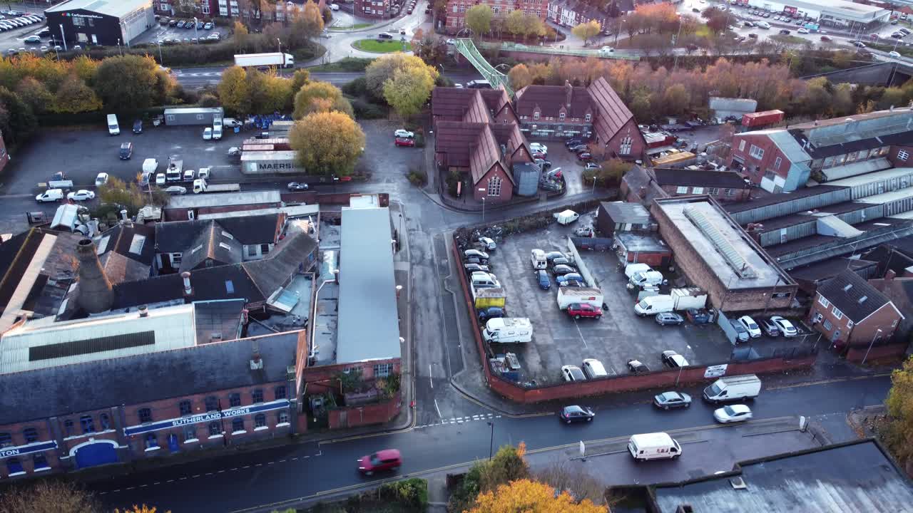 Aerial View of Urban and Industrial Area with Autumn Foliage