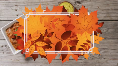 animation of frame with fall leaves over bowls with dips