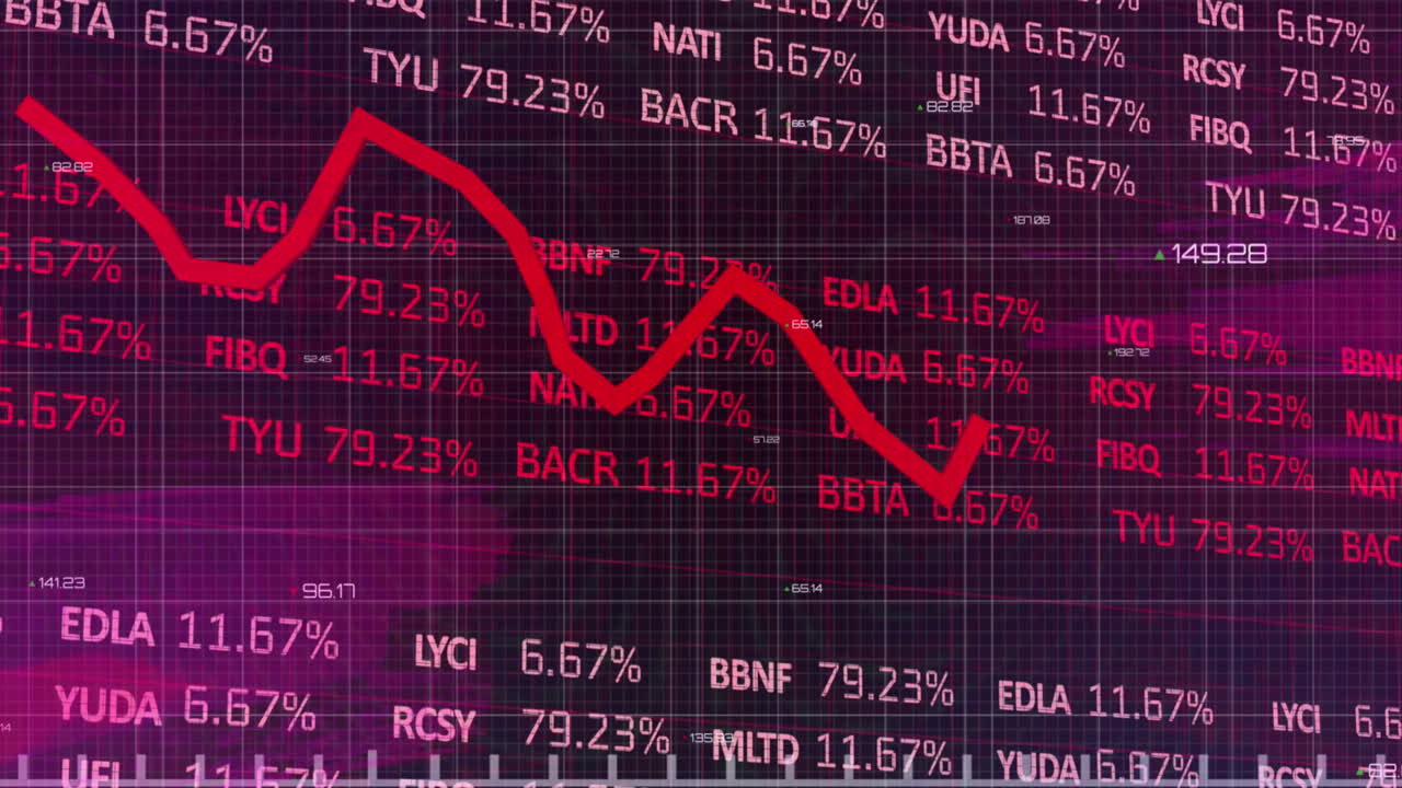 animación de la línea roja y procesamiento de datos financieros a través de la red.