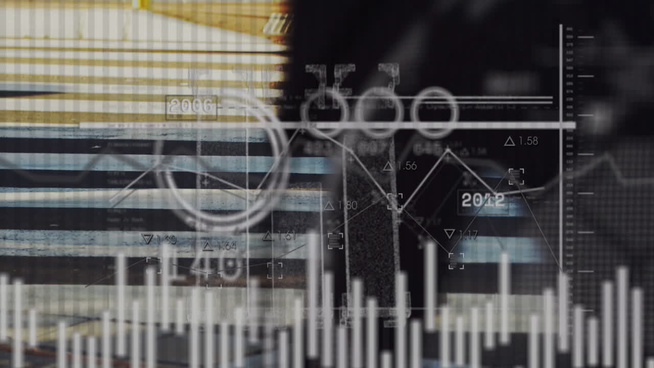 Animation of data charts overlaying industrial machinery with gears turning