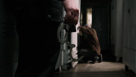 Female-safety-guard-hands-holding-handcuffs