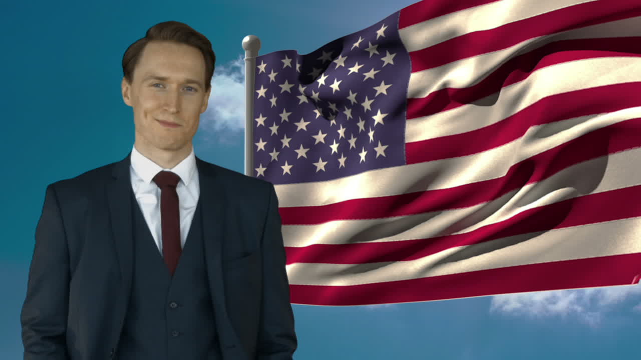 잘생긴 사업가 서 있는 몽타지