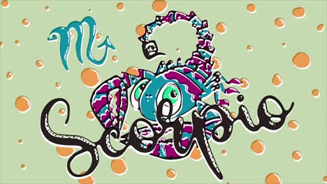 signo del zodíaco escorpio, animación colorida de estilo retro