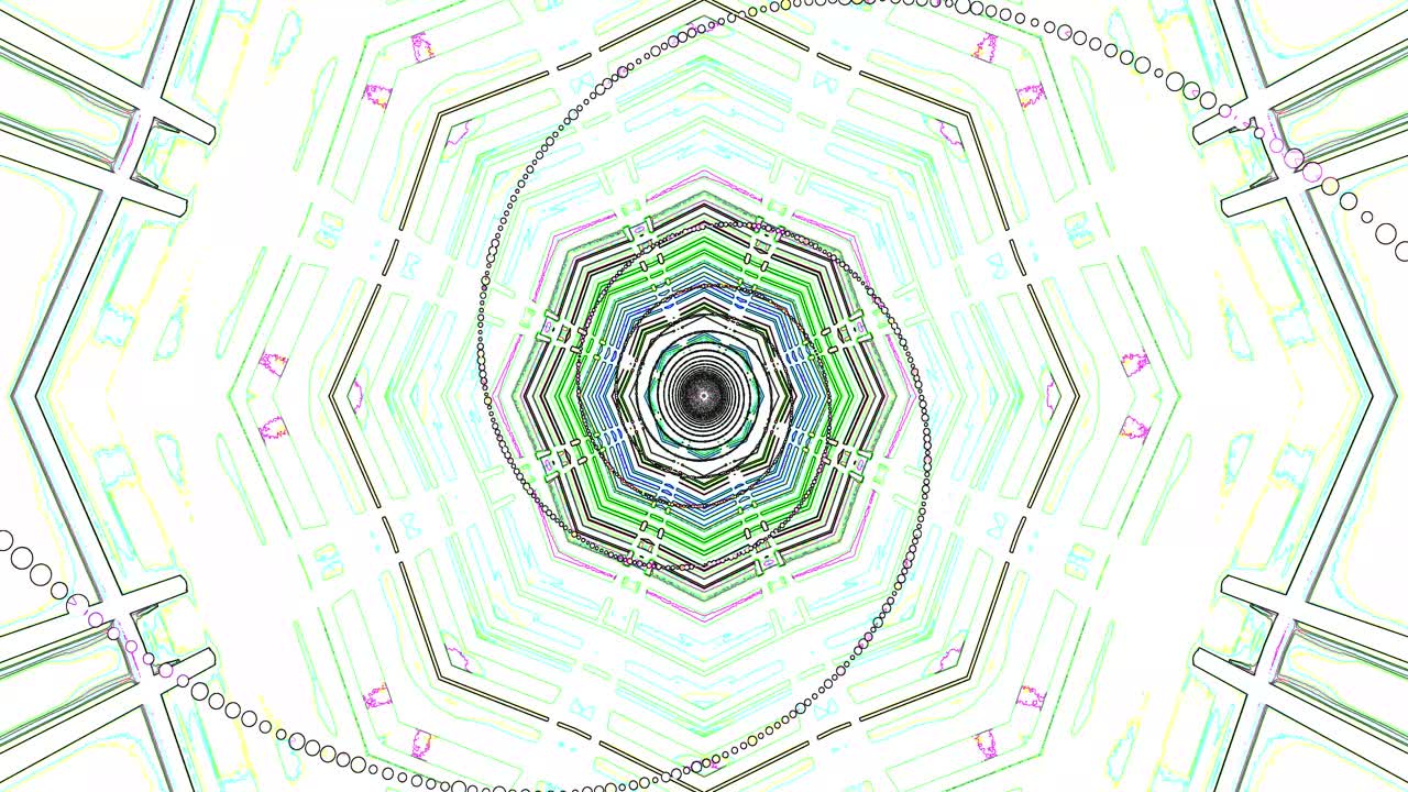 A vibrant tunnel loop showcases intricate patterns in a kaleidoscope of colors. The animation flows smoothly and endlessly, perfect for enhancing any digital display or screensaver